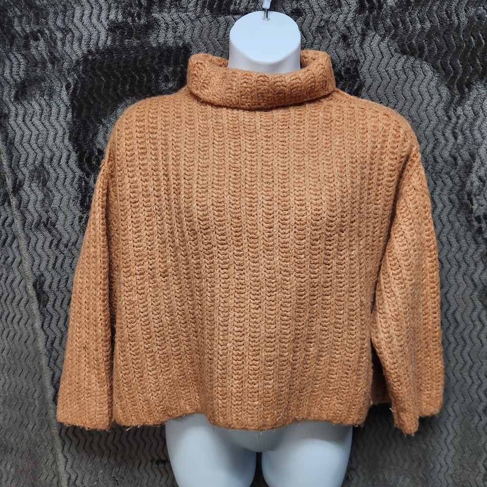 Free People Sweater Women S Fluffy Fox Camel Tan Chunky Knit Turtleneck Boho‎